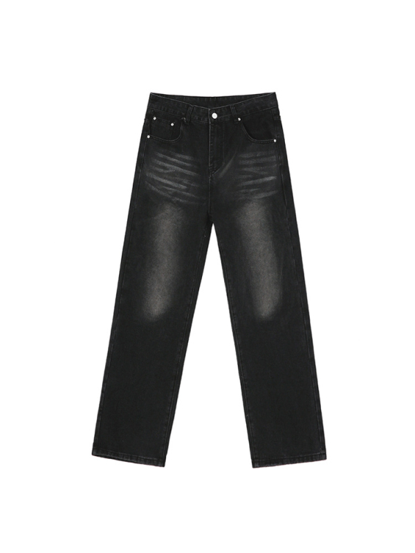 Jeans în stil coreean, lejeri, croială dreaptă, denim spălat, iarnă