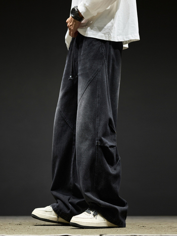 Pantaloni din denim - Vintage workwear cu patchwork, spălați, croială dreaptă, talie medie