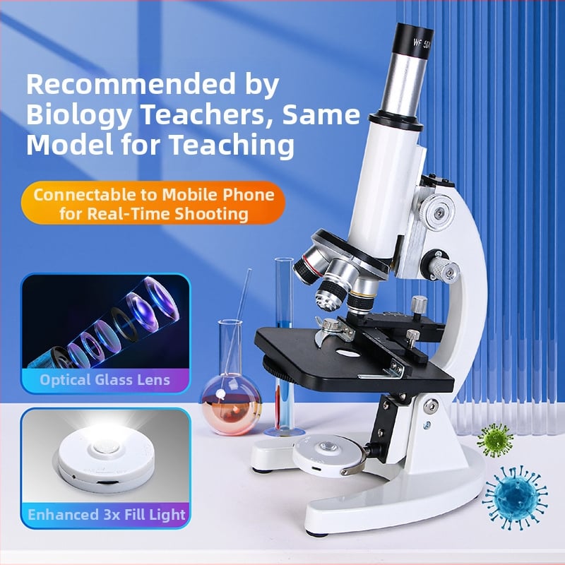 Výchovný mikroskop pre vyučovanie, kovová konštrukcia, ručne ovládaný, multifunkčný, vhodný pre vek 7–14 rokov