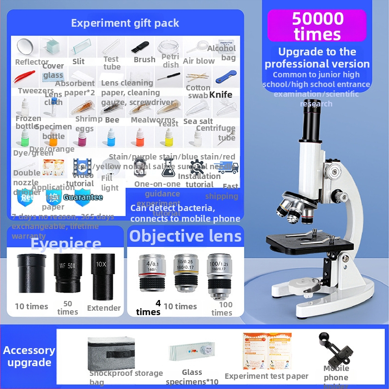Výchovný mikroskop pre vyučovanie, kovová konštrukcia, ručne ovládaný, multifunkčný, vhodný pre vek 7–14 rokov