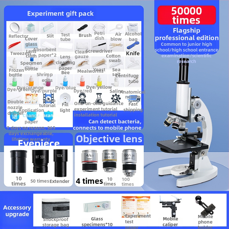 Výchovný mikroskop pre vyučovanie, kovová konštrukcia, ručne ovládaný, multifunkčný, vhodný pre vek 7–14 rokov