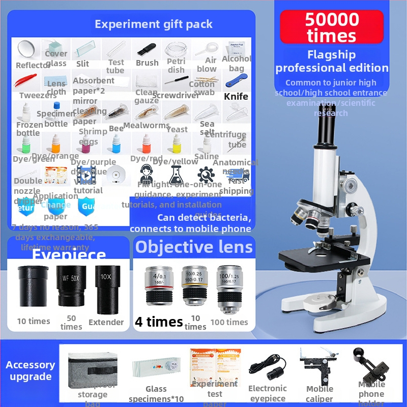 Výchovný mikroskop pre vyučovanie, kovová konštrukcia, ručne ovládaný, multifunkčný, vhodný pre vek 7–14 rokov