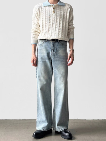 Jeansi pentru bărbați: stil american de stradă, denim spălat, croială dreaptă, talie medie, închidere cu șnur, spălare tie-dye, amestec poliester până la 30%