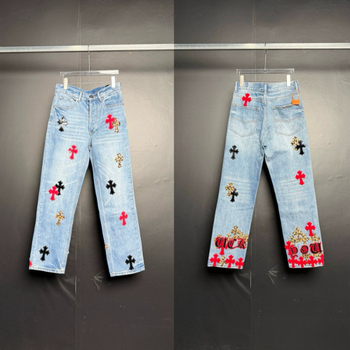 Jeans croială dreaptă cu imprimeu, talie înaltă, fermoar, țesătură japoneză