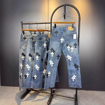 Jeans croială dreaptă cu imprimeu, talie înaltă, fermoar, țesătură japoneză