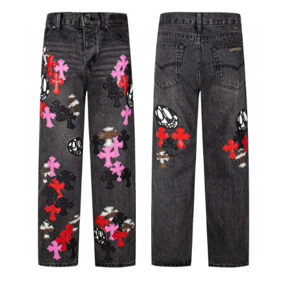 Jeans croială dreaptă cu imprimeu, talie înaltă, fermoar, țesătură japoneză