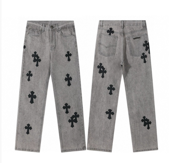 Jeans croială dreaptă cu imprimeu, talie înaltă, fermoar, țesătură japoneză