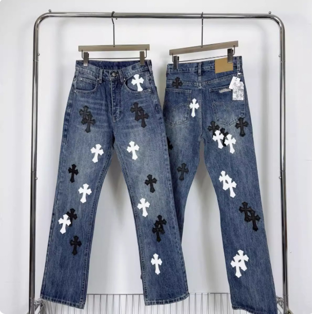 Jeans croială dreaptă cu imprimeu, talie înaltă, fermoar, țesătură japoneză