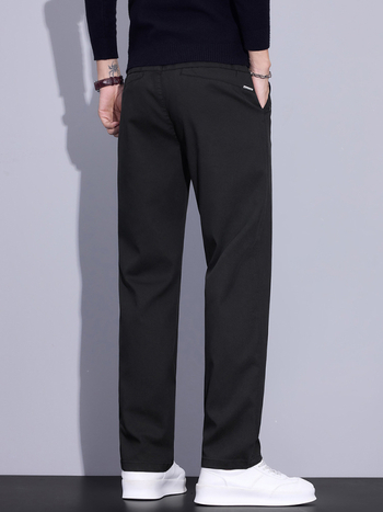 Pantaloni bărbătești drepti, talie medie, fermoar, țesătură Lyocell-mix, model solid, fără cute