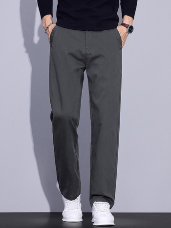 Pantaloni bărbătești drepti, talie medie, fermoar, țesătură Lyocell-mix, model solid, fără cute