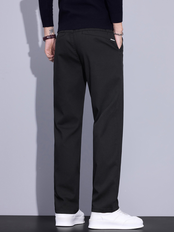 Pantaloni bărbătești drepti, talie medie, fermoar, țesătură Lyocell-mix, model solid, fără cute