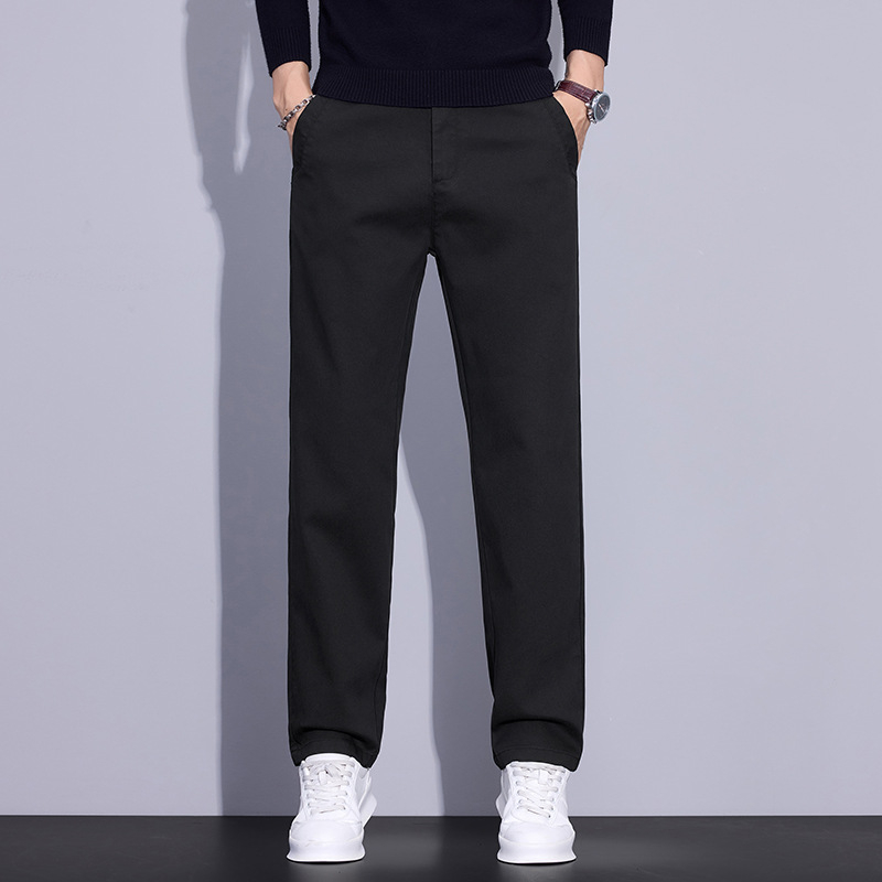 Pantaloni bărbătești drepti, talie medie, fermoar, țesătură Lyocell-mix, model solid, fără cute