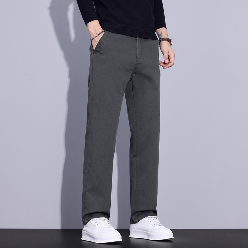 Pantaloni bărbătești drepti, talie medie, fermoar, țesătură Lyocell-mix, model solid, fără cute