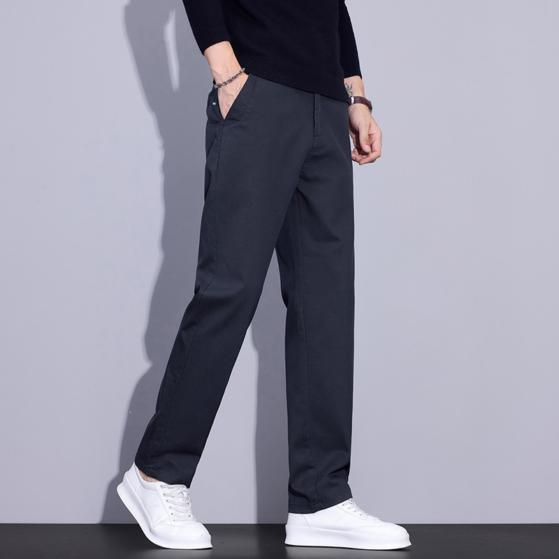 Pantaloni bărbătești drepti, talie medie, fermoar, țesătură Lyocell-mix, model solid, fără cute