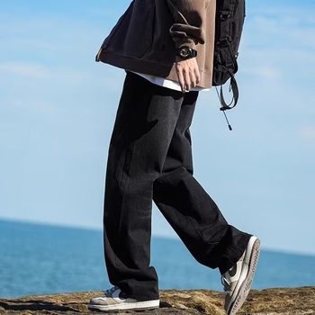 Дънки за мъже с прави крачоли, средна талия, деним от памук (60% памук), прани, topstitching шевове