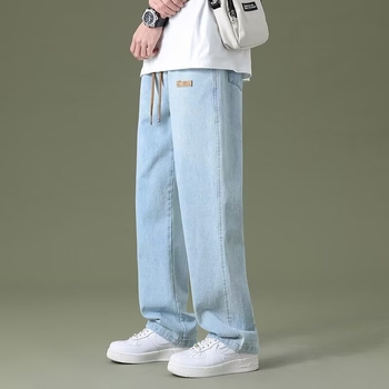 Blugi bărbați – toamnă, largi și drepți, talie medie, fermoar, poliester 95%