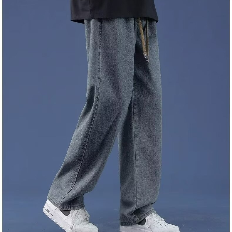 Blugi bărbați – toamnă, largi și drepți, talie medie, fermoar, poliester 95%