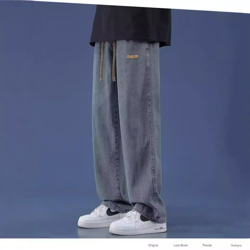 Blugi bărbați – toamnă, largi și drepți, talie medie, fermoar, poliester 95%