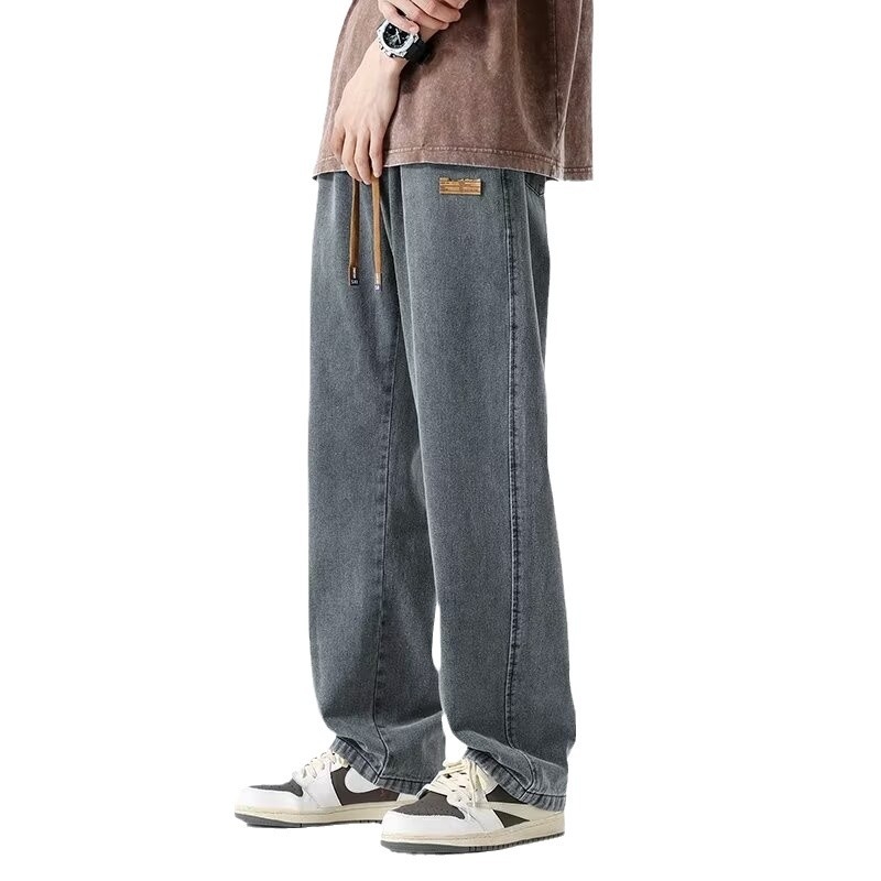 Blugi bărbați – toamnă, largi și drepți, talie medie, fermoar, poliester 95%