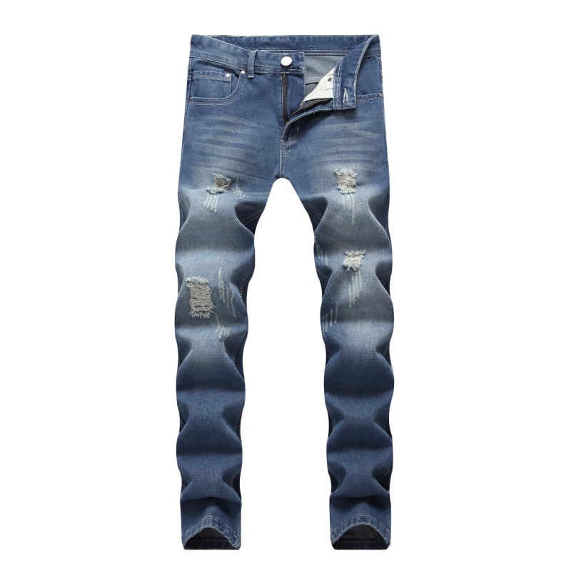 Slim-fit traperice s distressed i faded efektima, ravne nogavice, srednji pojas, zip