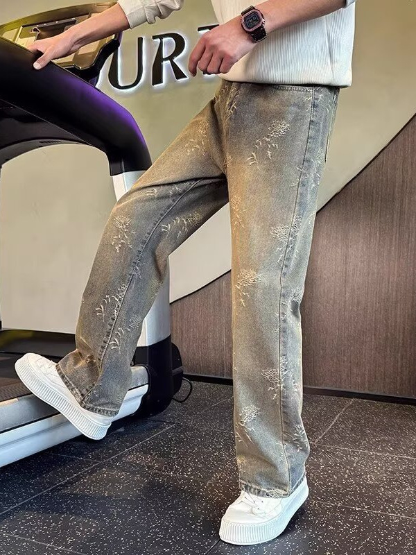 Muške traperice denim, straight kroj, isprane, srednji pojas, zip