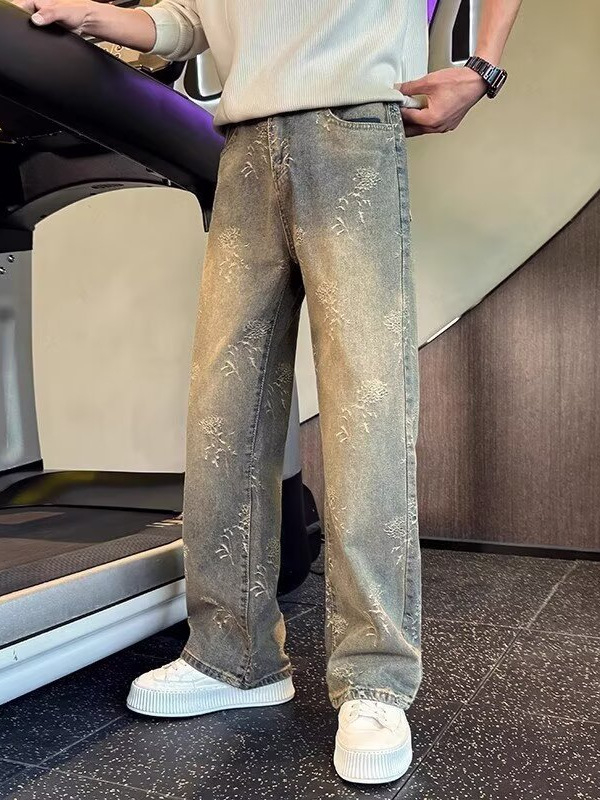 Muške traperice denim, straight kroj, isprane, srednji pojas, zip