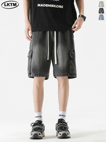 LOCKETOMY Pánske džínové šortky, street štýl, viac vreciek, rovný strih, Five-Point dĺžka, bavlna 78.1%