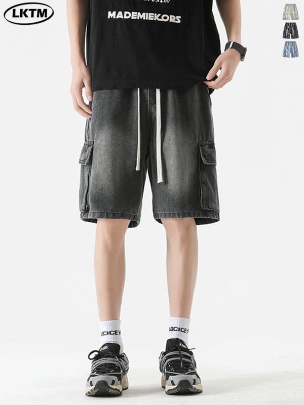 LOCKETOMY Pánske džínové šortky, street štýl, viac vreciek, rovný strih, Five-Point dĺžka, bavlna 78.1%