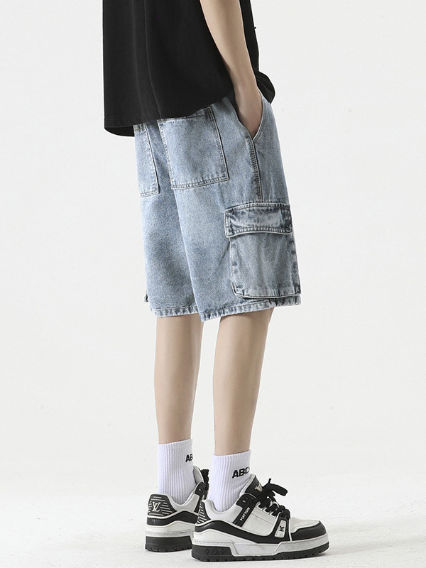 LOCKETOMY Pánske džínové šortky, street štýl, viac vreciek, rovný strih, Five-Point dĺžka, bavlna 78.1%