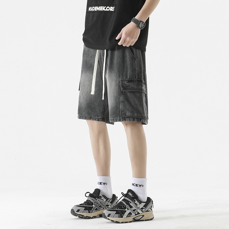 LOCKETOMY Pánske džínové šortky, street štýl, viac vreciek, rovný strih, Five-Point dĺžka, bavlna 78.1%