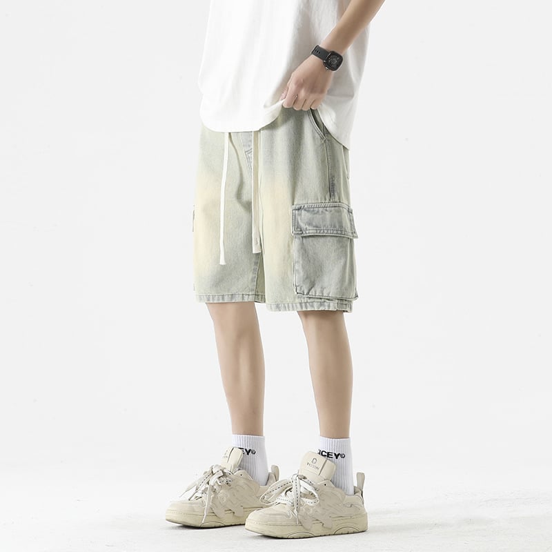 LOCKETOMY Pánske džínové šortky, street štýl, viac vreciek, rovný strih, Five-Point dĺžka, bavlna 78.1%