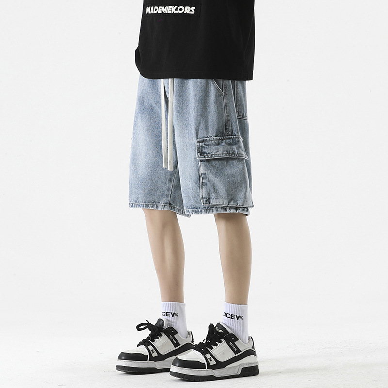 LOCKETOMY Pánske džínové šortky, street štýl, viac vreciek, rovný strih, Five-Point dĺžka, bavlna 78.1%