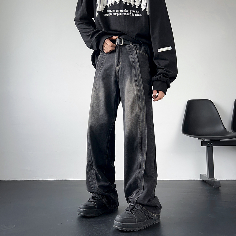 Džinsi od denima - High Street, opuštene ravne hlače za muškarce, srednji pojas, oprane, 65% poliester