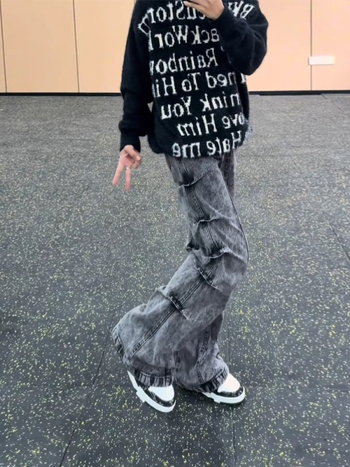 Jeanși denim bărbați cu croială dreaptă, talie medie, fermoar, spălați, 72% bumbac