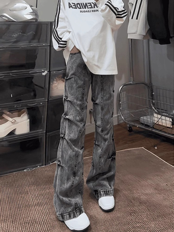 Jeanși denim bărbați cu croială dreaptă, talie medie, fermoar, spălați, 72% bumbac