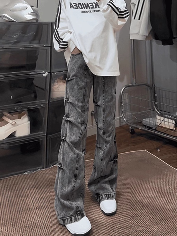 Jeanși denim bărbați cu croială dreaptă, talie medie, fermoar, spălați, 72% bumbac