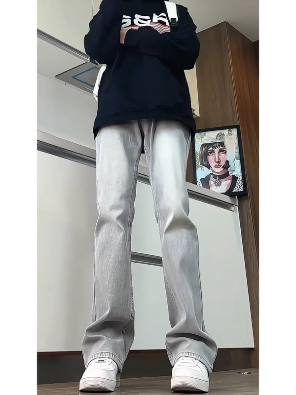 Jeansi denim pentru bărbați – croială drept, talie medie, fermoar, lungi, din bumbac