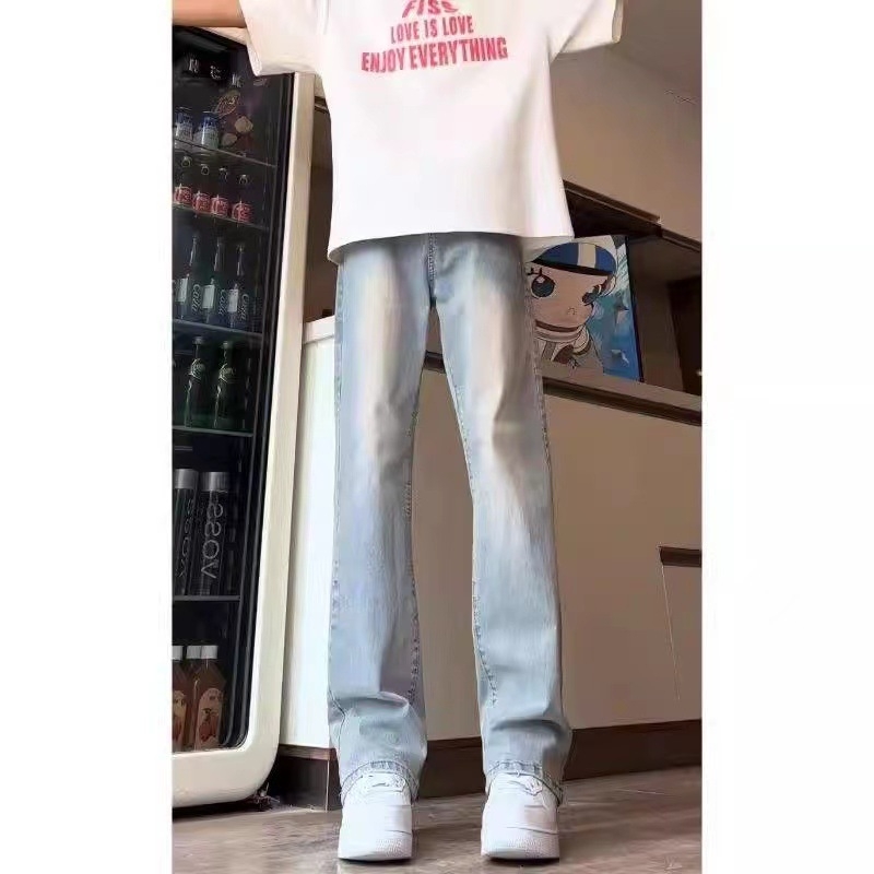 Jeansi denim pentru bărbați – croială drept, talie medie, fermoar, lungi, din bumbac