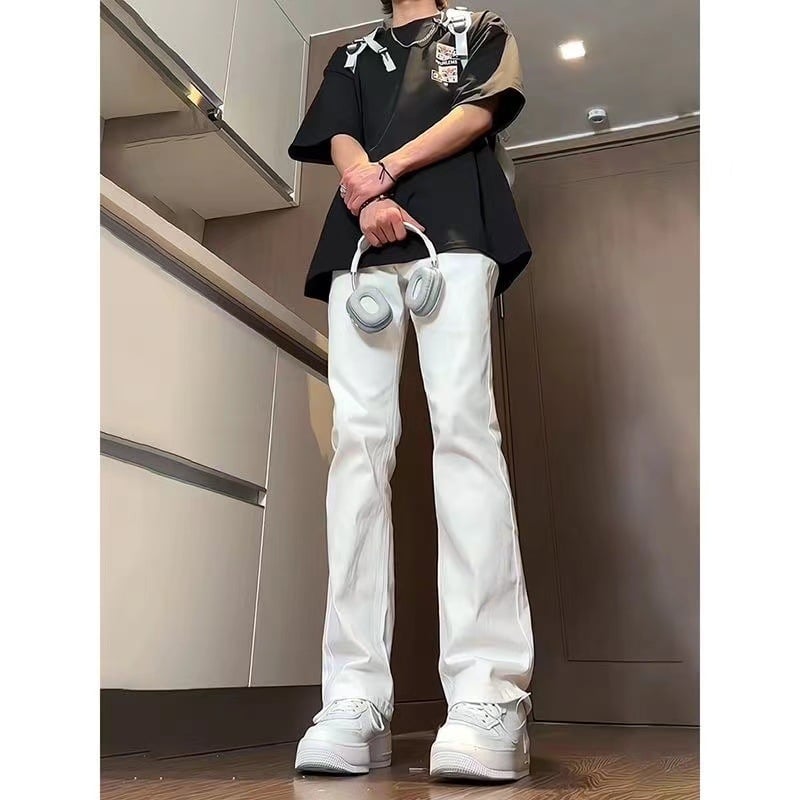 Jeansi denim pentru bărbați – croială drept, talie medie, fermoar, lungi, din bumbac