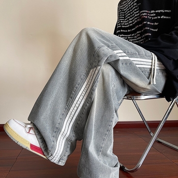 Pánske džínsy, rovný strih, voľný strih, zimná sezóna, stredne vysoký pás, zapínanie na šnúrku, polyester