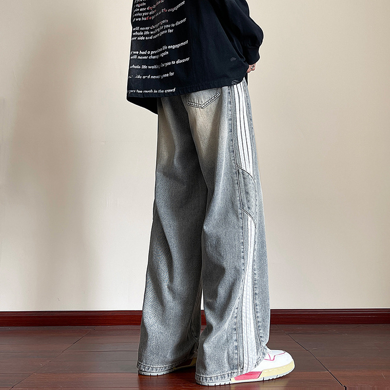 Pánske džínsy, rovný strih, voľný strih, zimná sezóna, stredne vysoký pás, zapínanie na šnúrku, polyester