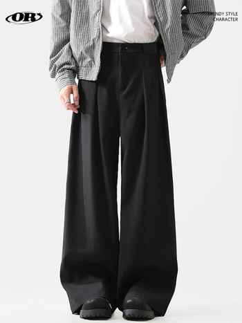 OREETA Plisirane, drapirane široke hlače, slobodan kroj, 80% poliester, 20% rayon, lagani poslovni stil