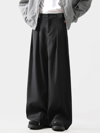 OREETA Plisirane, drapirane široke hlače, slobodan kroj, 80% poliester, 20% rayon, lagani poslovni stil