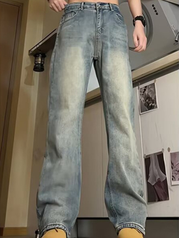 Muške traperice s ravnim krojem, denim, srednja struka, 90% poliester, oprane