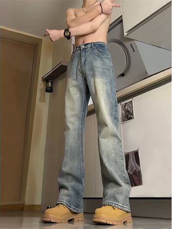 Muške traperice s ravnim krojem, denim, srednja struka, 90% poliester, oprane