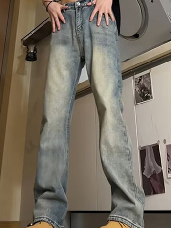 Muške traperice s ravnim krojem, denim, srednja struka, 90% poliester, oprane