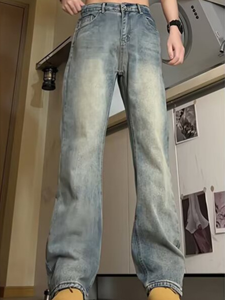 Muške traperice s ravnim krojem, denim, srednja struka, 90% poliester, oprane