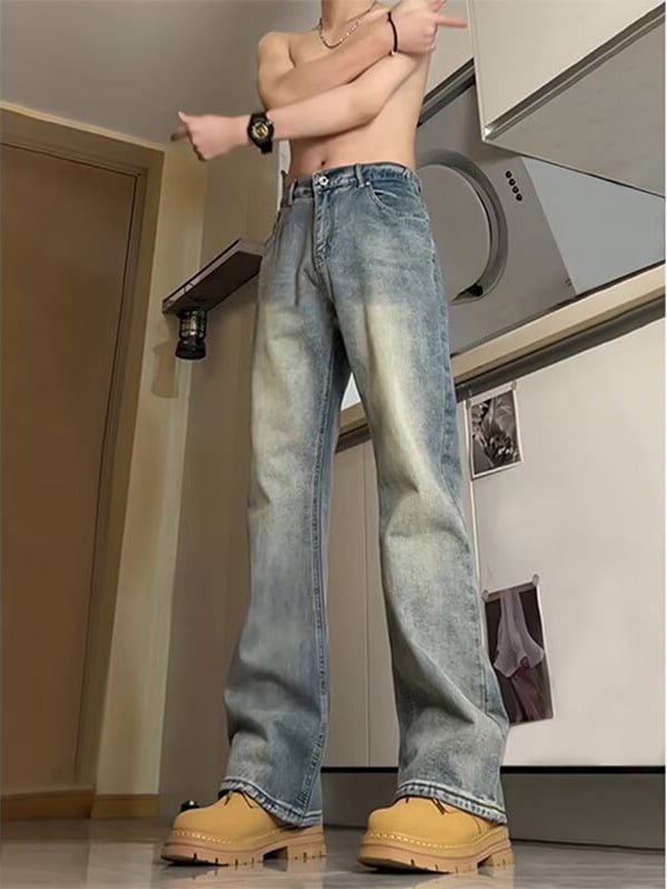 Muške traperice s ravnim krojem, denim, srednja struka, 90% poliester, oprane