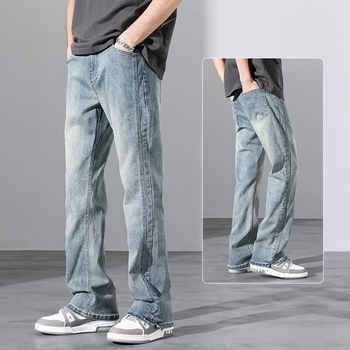 Muške ravne traperice, srednji pojas, mladenački casual stil, ukrasne džepove, Modal materijal