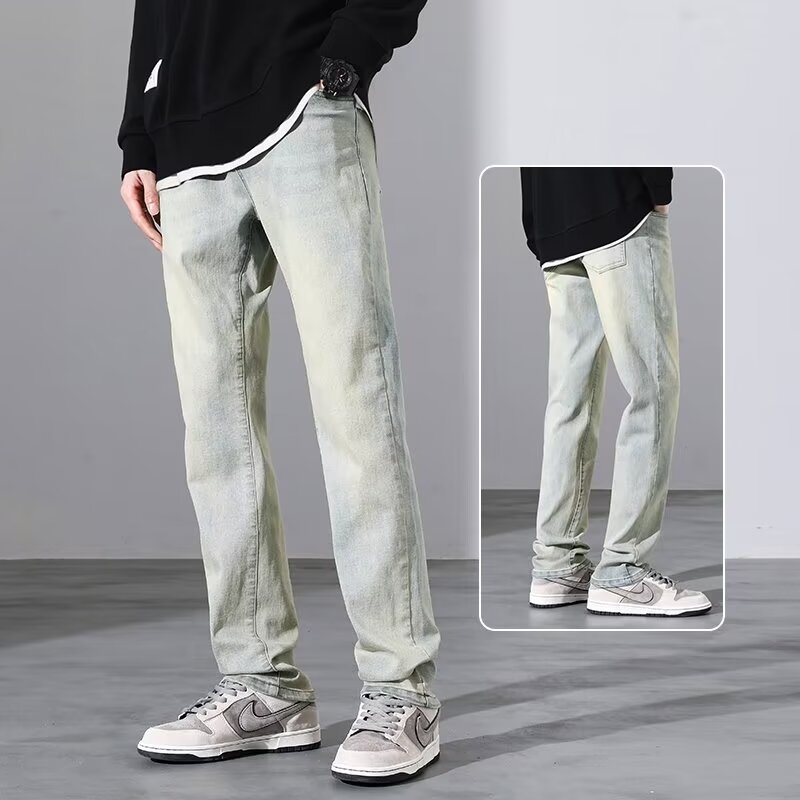 Muške ravne traperice, srednji pojas, mladenački casual stil, ukrasne džepove, Modal materijal